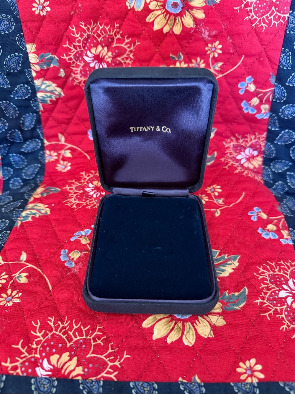 Tiffany & Co. Black Velour Clamshell Jewelry Box